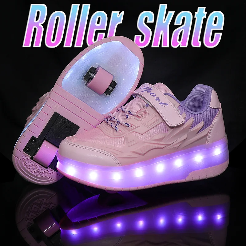 

Girls Fashion Two-Wheels USB Charging Sneakers LED Light Roller Skate Shoes Kids Gift for Children Sport Casual Shoes