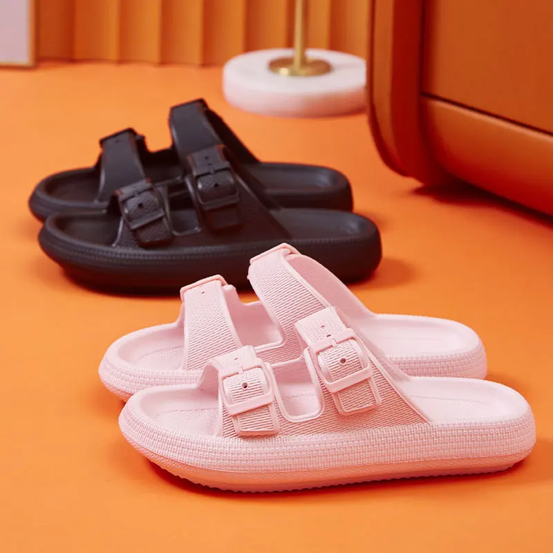 Thick Platform Cloud Slippers Women Fashion Buckle Soft Sole Pillow Slides Sandals Woman 2023 Summer Beach Non-Slip Flip Flops