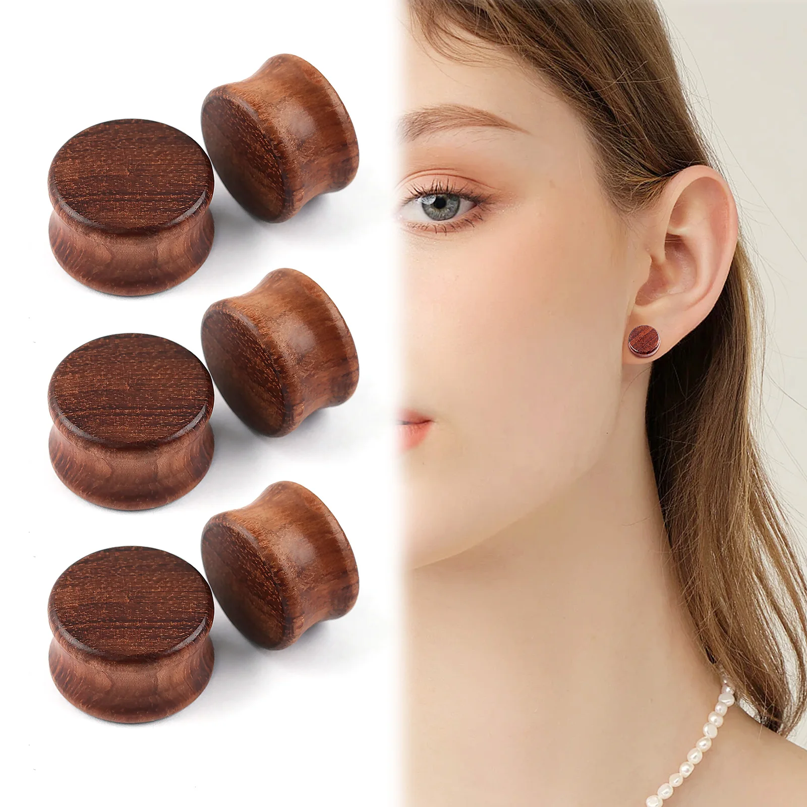 1Pair Red Brown Wood Ear Expander Tunnels for Ears Tragus Piercing Classical Wood Earrings Punk Body Piercing Jewelry