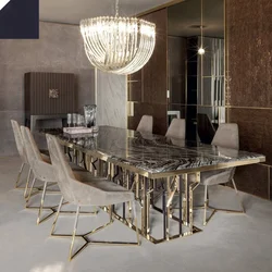 Rectangular Ginza 8 Seater Metal Stone Italian Modern Dinning Tables Luxury Marble Dining Tables