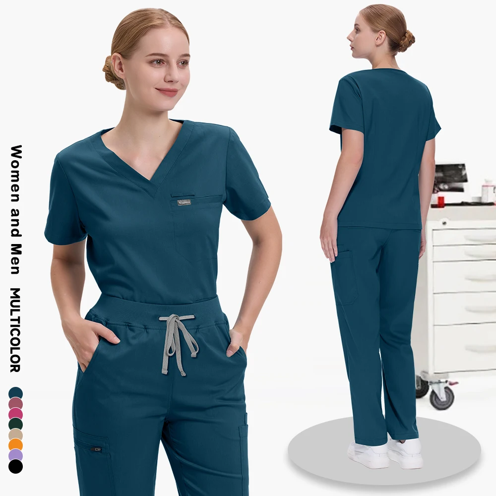 High Quality Multi Color Pharmacy Workwear Medical Uniform Hospital Nurse Uniform Nursing Scrub Set Women Men Short Sleeve Suit