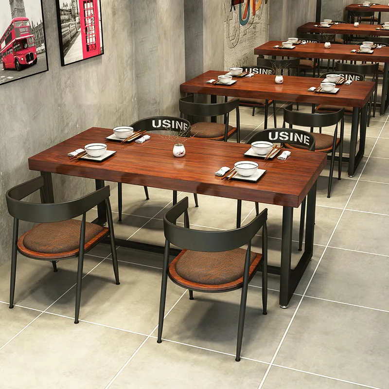 Casual restaurant dining tables and chairs vintage solid wood table rectangular coffee shop commercial table