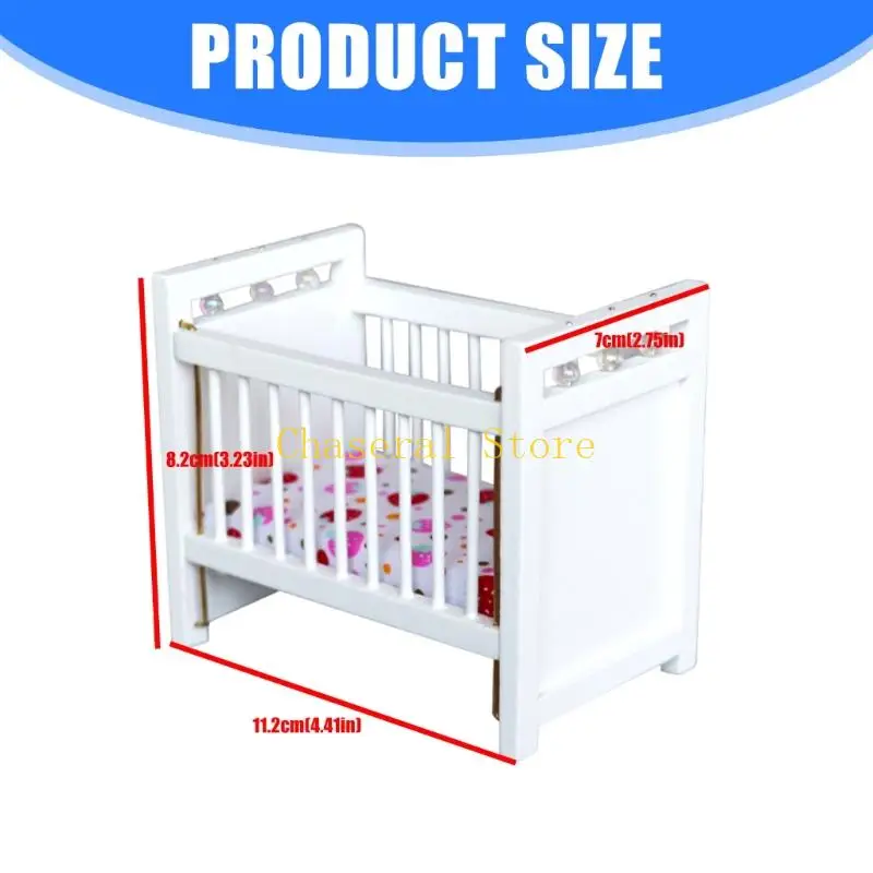 E7CE Realistic Crib Realistic Pretend Play for Kids Role Toddler Bed Model Toy Single Vintage Crib 1:12 Dollhouses view 6