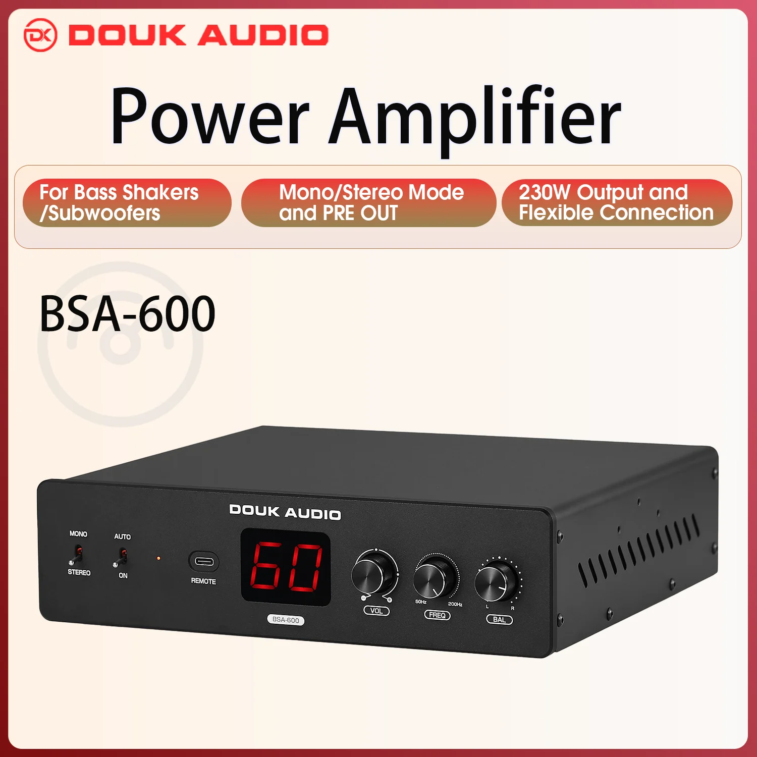 Douk Audio BSA-600 Bridge Estéreo/Mono Bass Shaker Amplificador Subwoofer Power Amp para Transdutor 230W