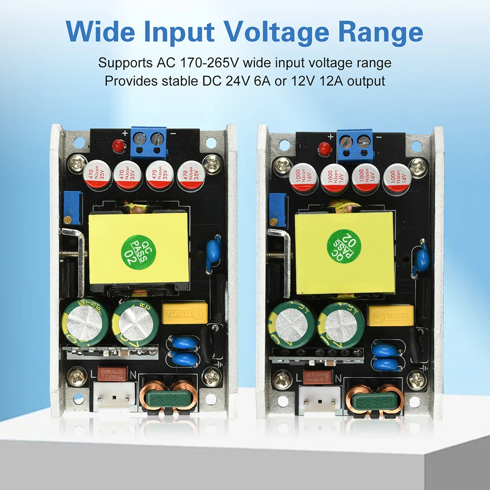 Compact GaN Power Supply Board AC 170-265V to DC 24V 6A / 12V 12A 150W High-Power Switching Power Supply Module