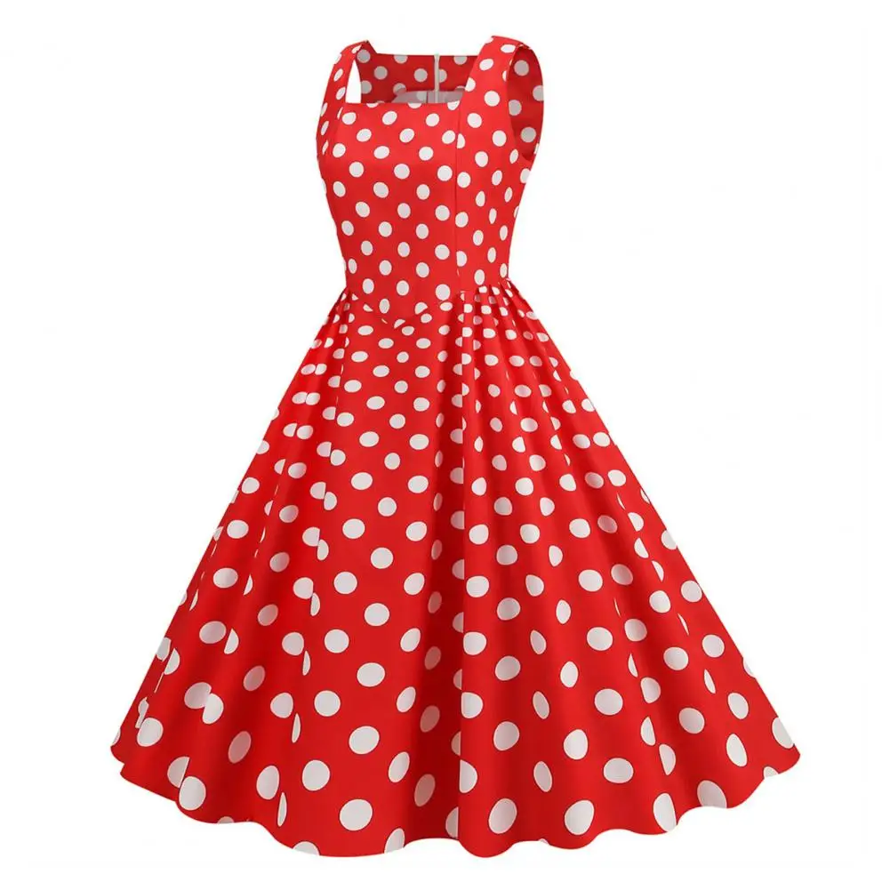 Sukienka damska na imprezę Inspirowana stylem vintage sukienka midi z kwadratowym dekoltem i nadrukiem w kropki dla kobiet Retro 50s 60s Party Wedding Prom Ball
