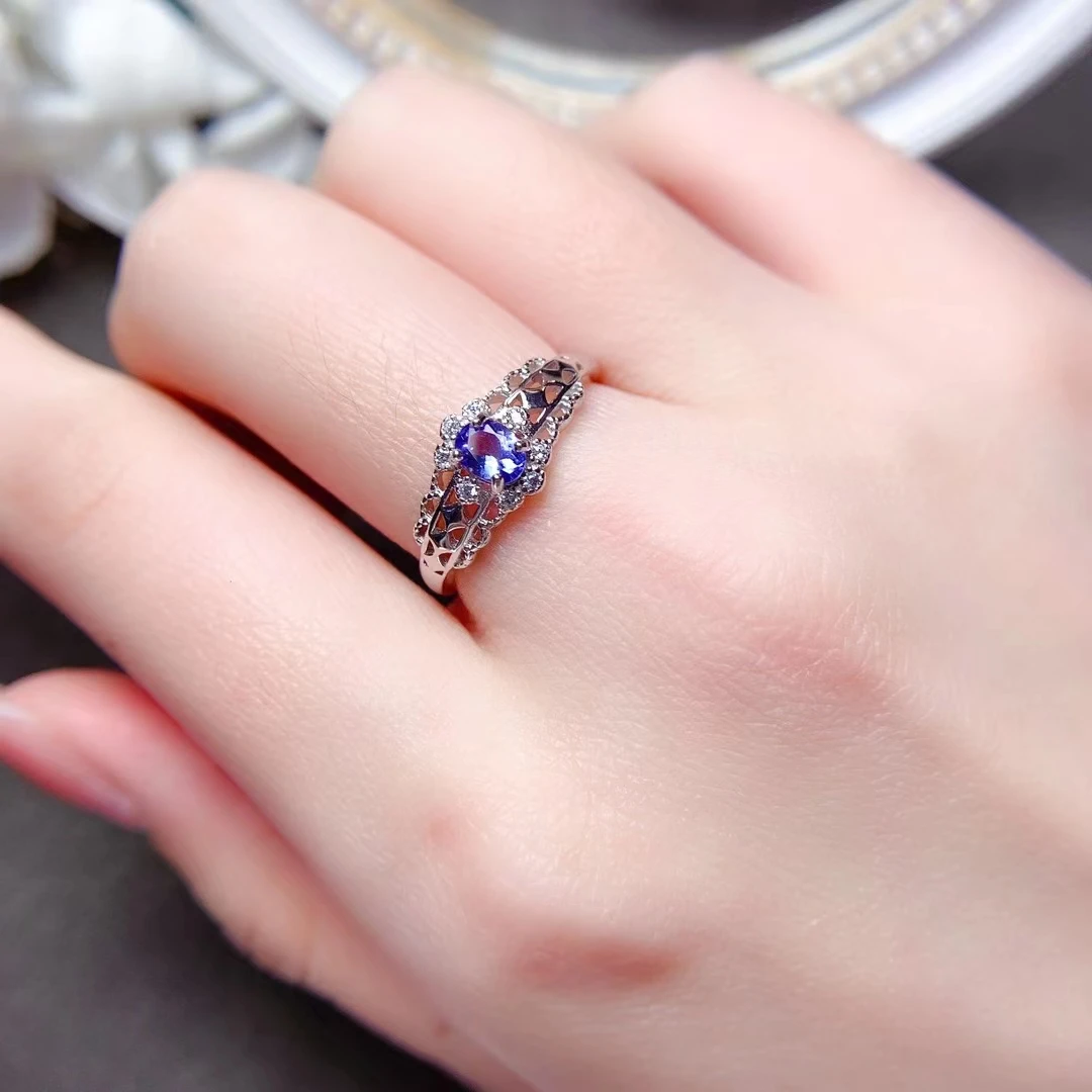 Vintage 925 Silver Tanzanite Ring 4mm*5mm VVS Grade Natural Tanzanite Silver Ring 18K Gold Plating Jewelry