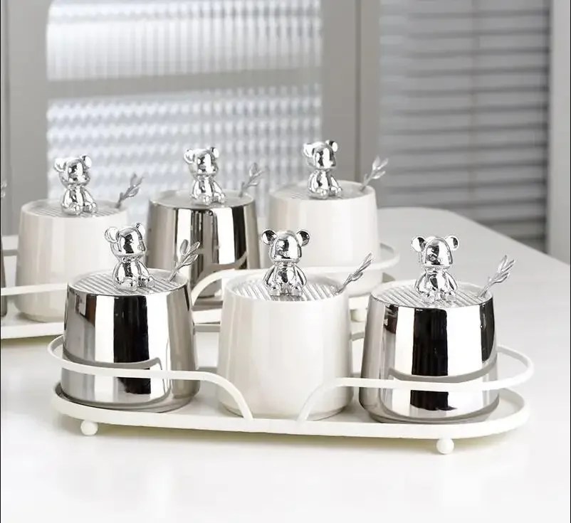 

Медведь бутылка для специй керамическая банка для приправ набор кухонная соль перец сахар украшение для хранения скандинавский домашний контейнер