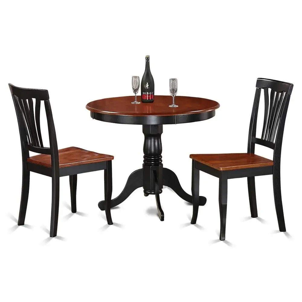 3 Piece Kitchen Table Set Round Dining Table with Pedestal 2 Dining Chairs Small Spaces Solid Wood Mid Century Style