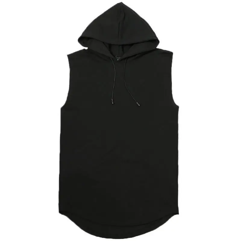 Men Tie Collar Hooded Sleeveless Vests Male Summer Loose Solid Hip Hop Tee Shirt Tops view 5