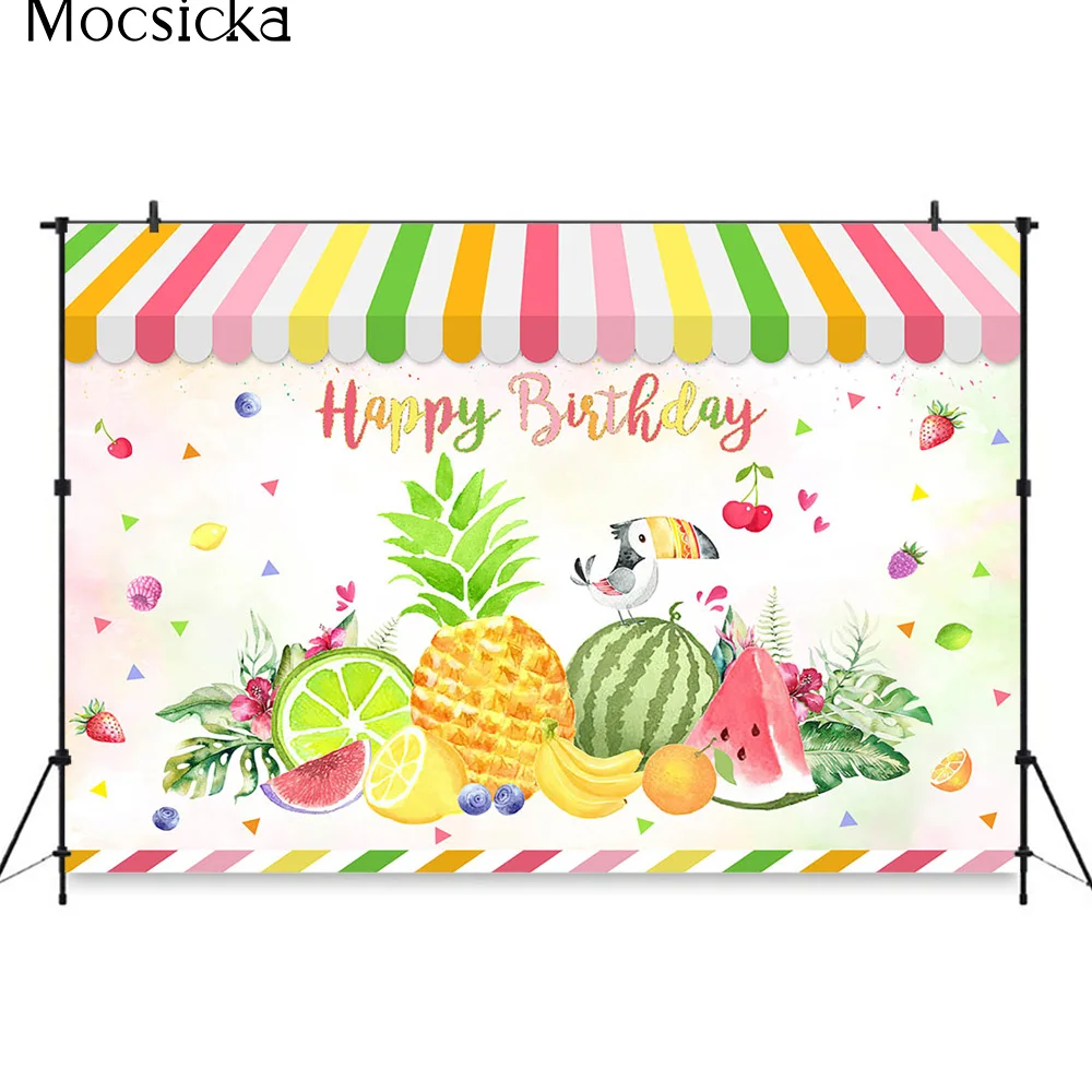 Totti frutti-女の子の誕生日の背景バナー,カラフルなパイナップルの装飾,トロピカルフルーツ,ショップの背景パーティー