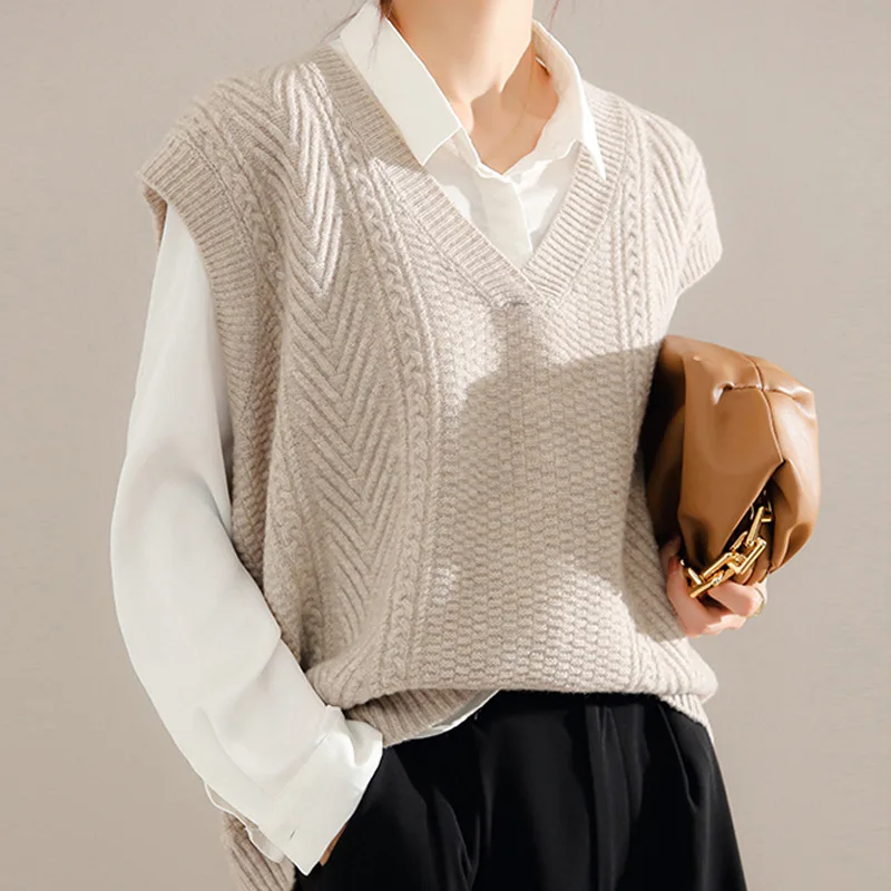 

Витой свитер, жилет, женский вязаный пуловер, весна-осень, винтажный новый жилет без рукавов в стиле Харадзюку в стиле ретро, трикотаж в консервативном стиле