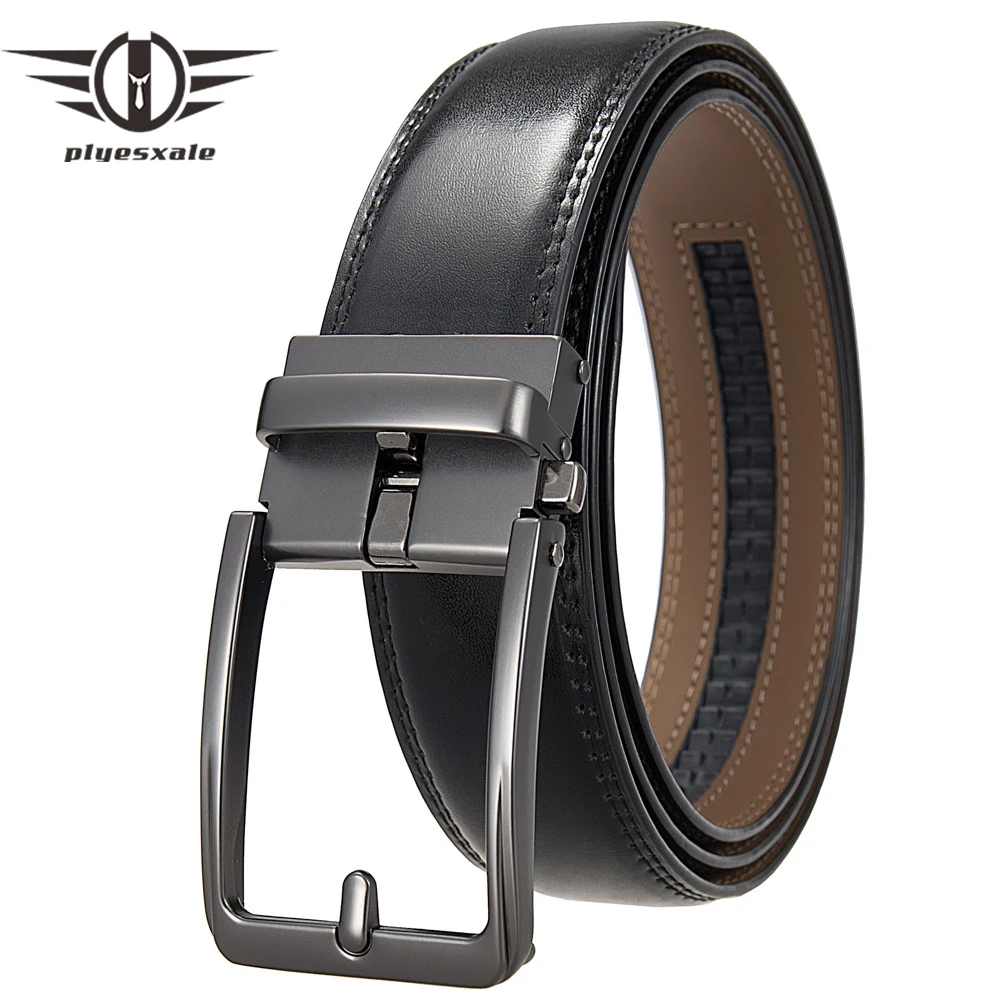 

Plyesxale 3.5cm Width Genuine Leather Belt Men Automatic Buckle Luxury Designer Mens Formal Belts High Quality Black Blue B1507