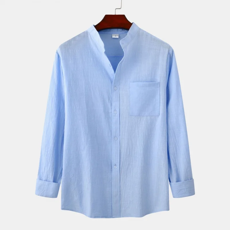 SZYL-Men's Cotton and Linen Long Sleeve Shirt, Slim, Monochromatic, Casual, Spring, Summer, New, Wholesale