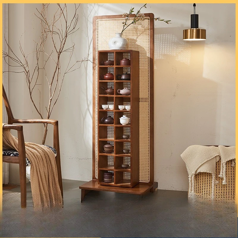 

Ваби Тихий ветер Чайная комната Мебель из ротанга Новый китайский массив дерева Duobao Павильон Перегородка для экрана Стойка для выставки из ротанга St