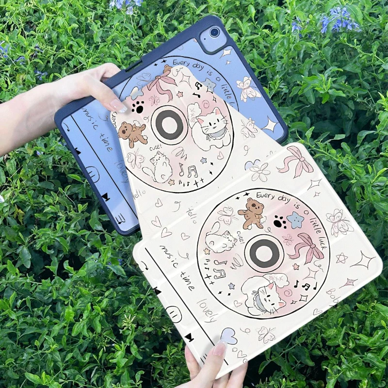 Kitten Muziek Record Tablet Case voor 2020 Pro 11 Ipad 2017 10.5 Inch 7 8 9e 10.2 Funda Cover IPad 10e Generatie Tri-fold Funda