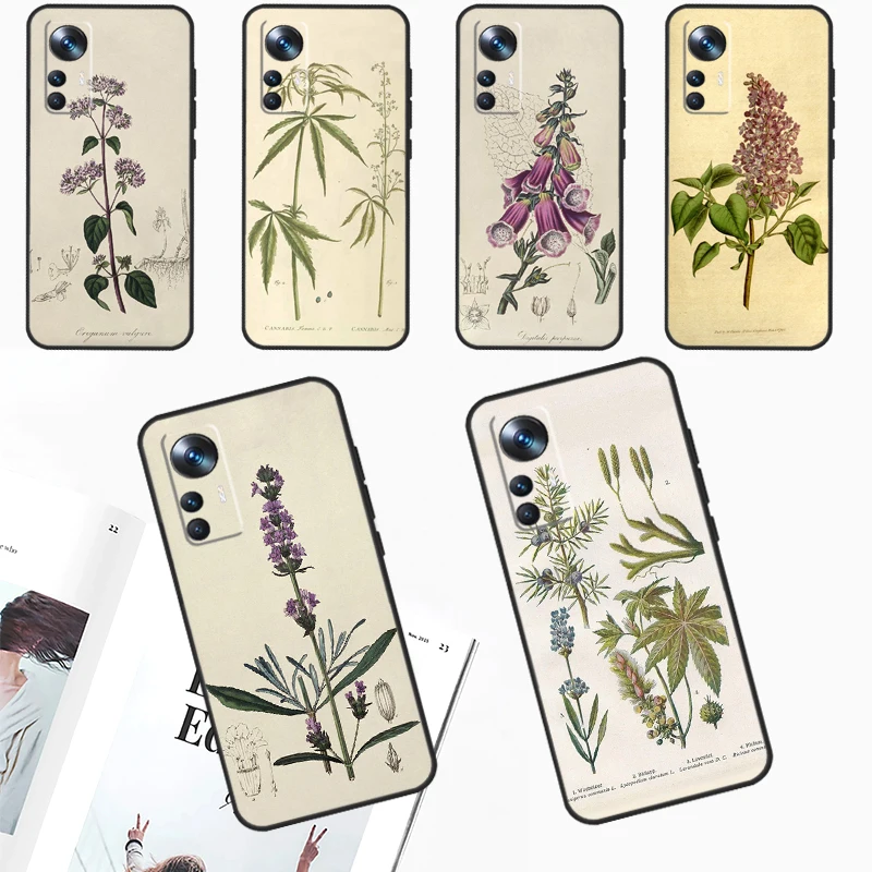 Botanical Drawings Flowers Plants Case For Xiaomi 14 Ultra 11T 12T 13T Pro 12 13 Lite POCO X6 M6 Pro X3 X4 X5 M5s F3 F5 Cover