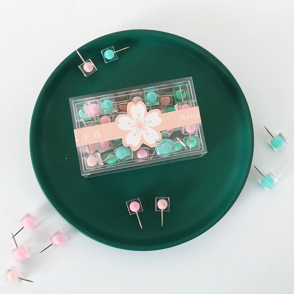 40Pcs Decorative Push Pins Candy Thumb Tacks Square Head Wall Photo Hangers Map Markers Bulletin Board Supplies Portable