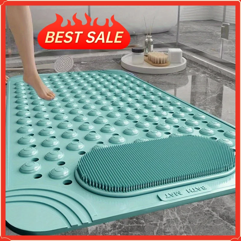 Light Blue Non-Slip PVC Bath Mat - Rectangular Massage Nubs Shower and Bathroom Safety Rug - 0.8cm Thick, 2600g/m², Dot Pattern