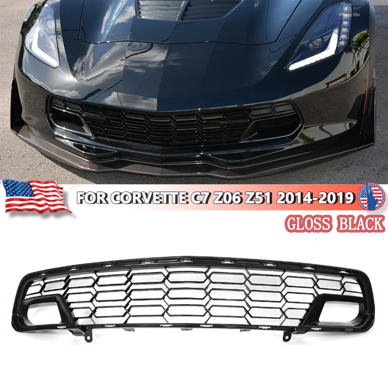 Front Lower Grille Without Camera for Chevrolet Corvette C7 Z51 Bumper Hood Racing Grilles 2014 2015 2016 2017-2019 Gloss Black