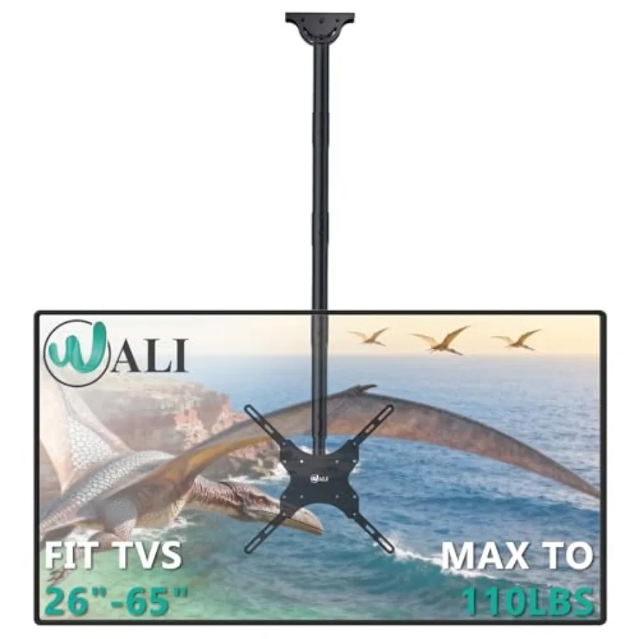 Ceiling mount for LED/LCD/OLED/Plasma TVs 26-65 inch up to 110 lbs black steel extends height up to 58 inch fits VESA up to 600