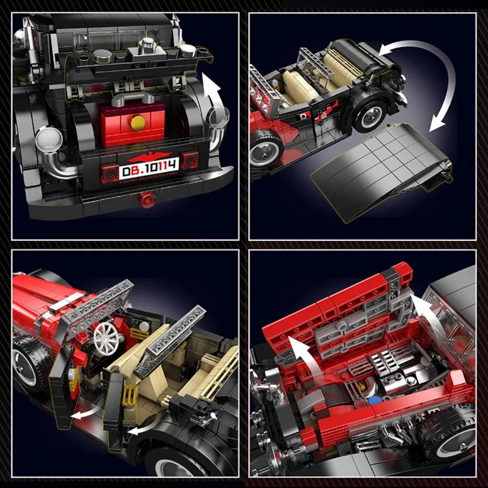 1308 stks Mold King 10114 Technische Auto Speelgoed De Rode Vintage Auto Bouwsteen Montage Oldtime Auto Baksteen Set Kid Kerstcadeau