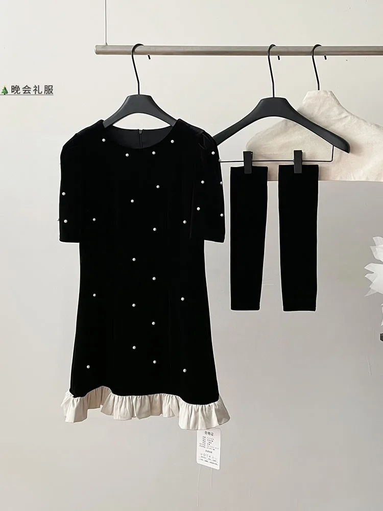 Formal Occasion Pearl A-Line Dress Luxury Black One-Piece Frocks Streetwear Birthday Dress Party Prom Elegant Fashion Gothic Y2K