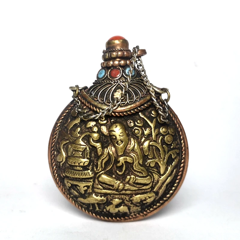 

Old China Tibet Bronze Carving god of wealth Buddha Statue Snuff Bottles H 7 CM