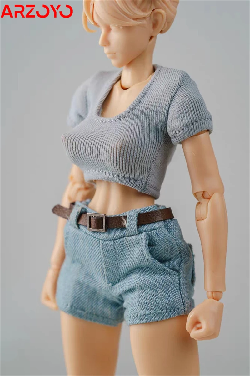 1/12 Scale Female Tight Short T-shirt Denim Shorts Clothes Model Fit 6'' Romankey Soldier Action Figure Body Dolls