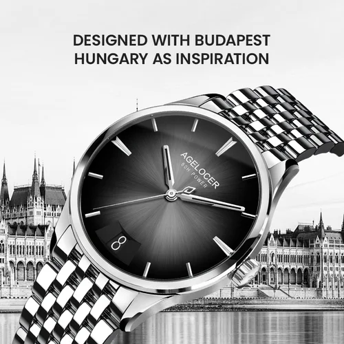 Imagen 2 del producto AGELOCER Original reloj Budapest correa de acero vestido de negocios para hombres calendario grande reloj mecánico automático regalo de cumpleaños para hombres