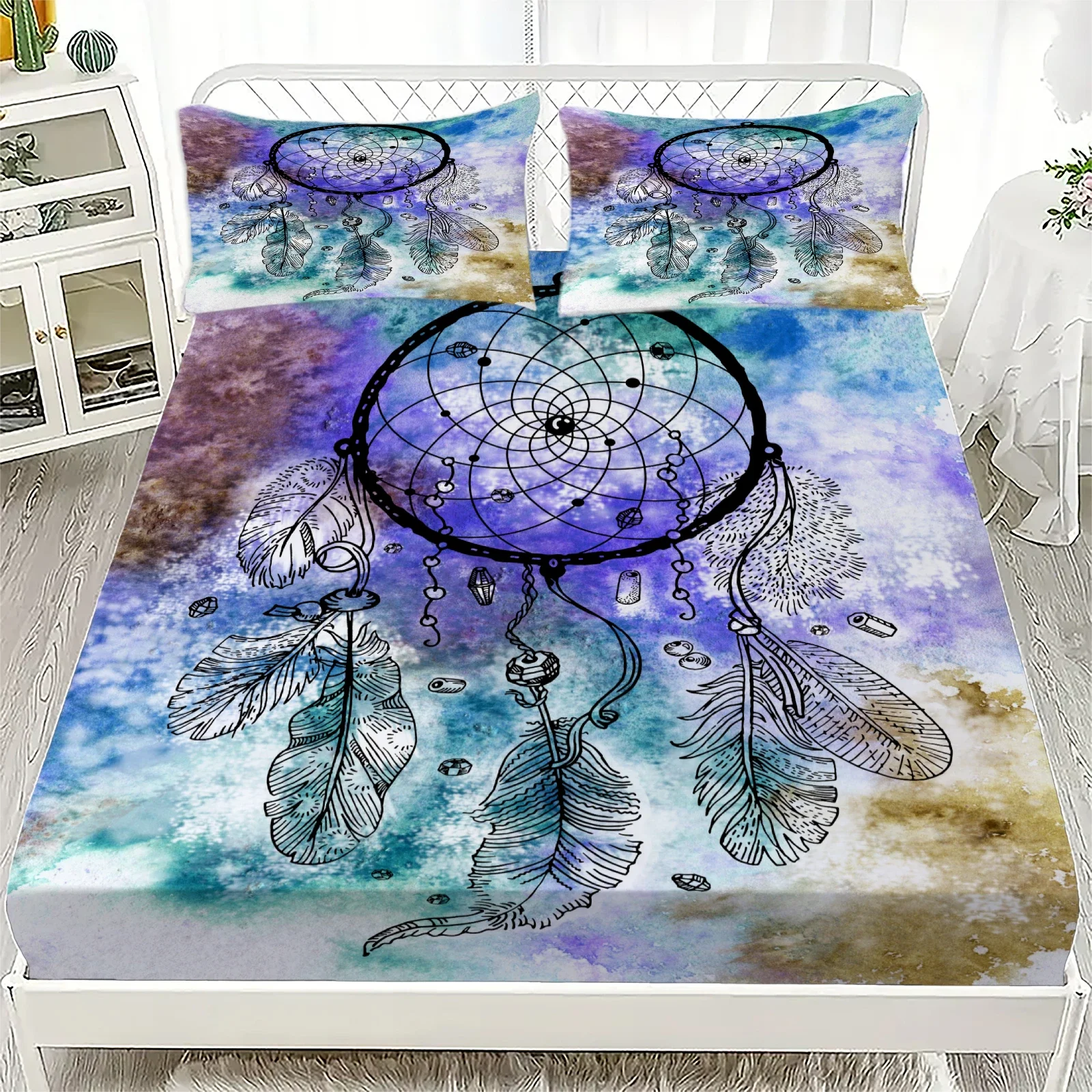

3D Painted Fantasy Fitted Sheet Set - Imaginative Printed Design, Includes Pillowcase, Soft Breathable Bedding