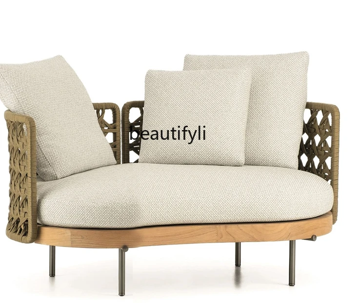 

Outdoor Sofa Rattan Garden Curved round Single Balcony Solid Wood Outdoor Villa Rattan Chair