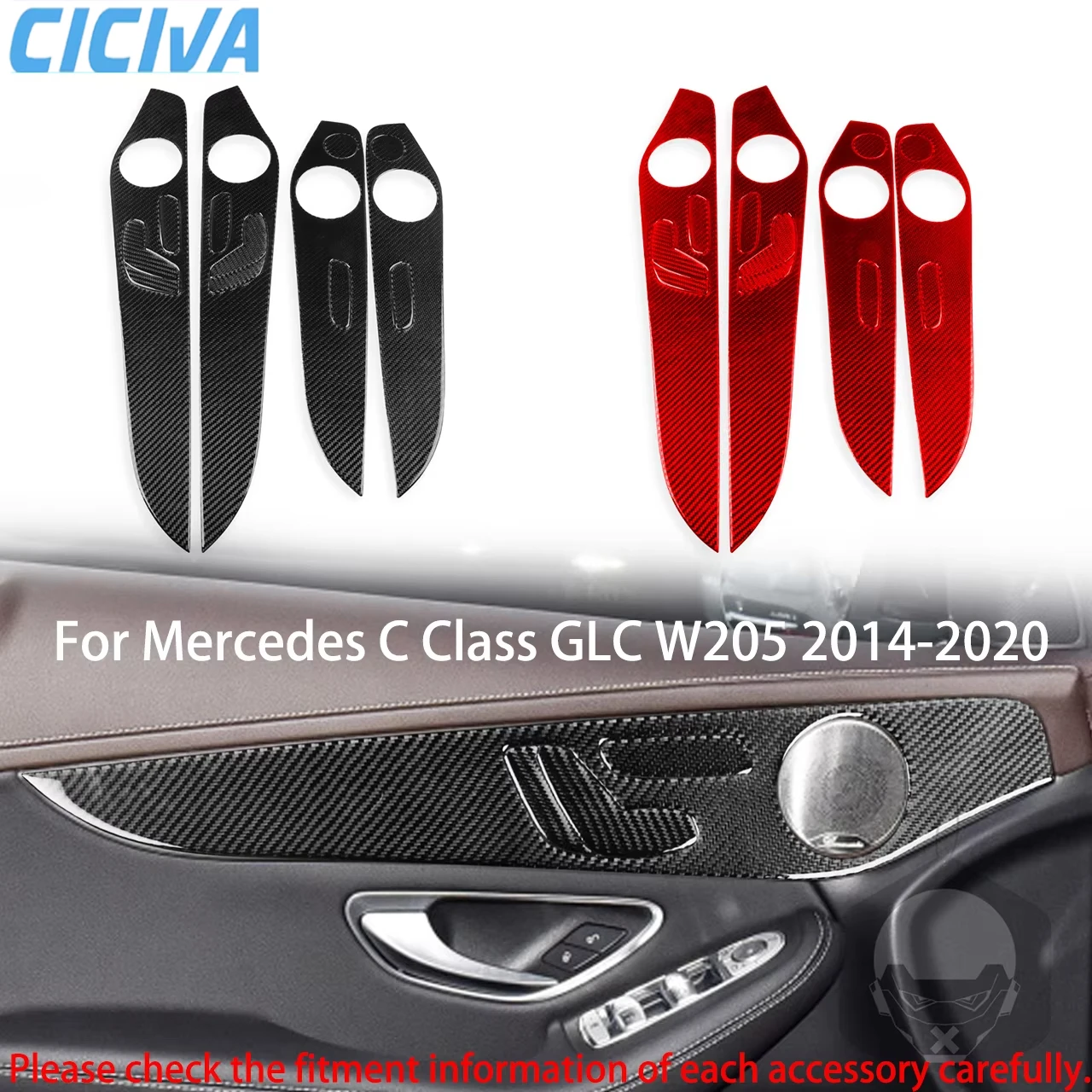 For Mercedes Benz C Class GLC Class W205 2014-2020 Carbon Fiber Door Handle Armrest Panel Cover Sticker Car Interior Accessories