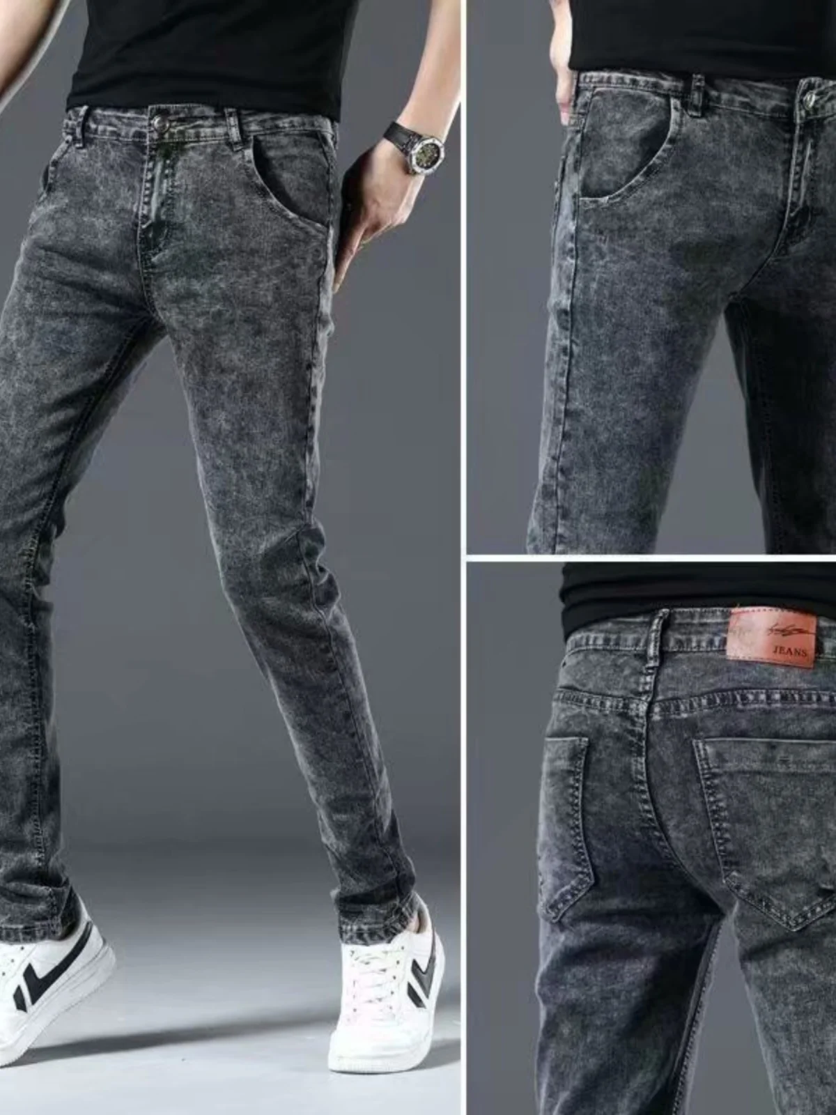 

Slim Fit Men's Jeans Autumn Thin Fashion Brand Casual Wear Resistant Work Long Pants mid Waist Zipper Micro Stretch