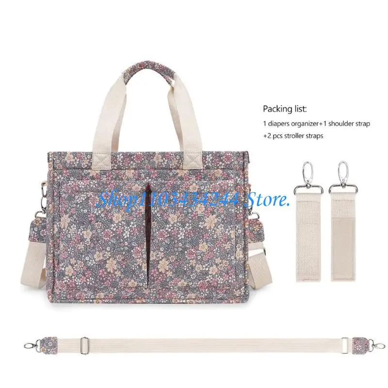  Floral Pattern Diaper Bag Strollers Bag Case with Multiple Pockets Easy Cleaning
