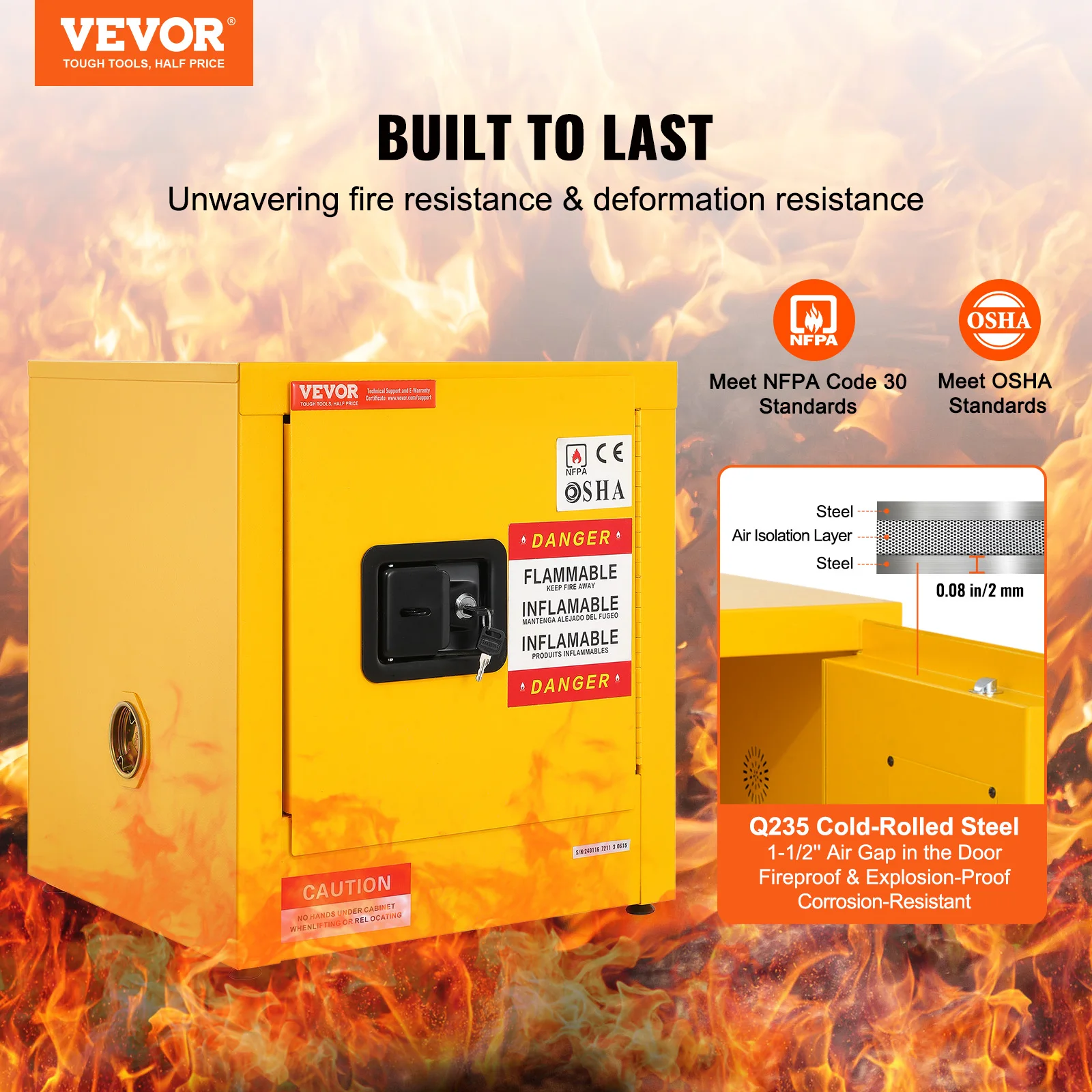 VEVOR mudah terbakar kabinet keselamatan 11/12/30 galon Dingin Baja mudah terbakar lemari penyimpanan cairan NFPA kode 30 OSHA standar