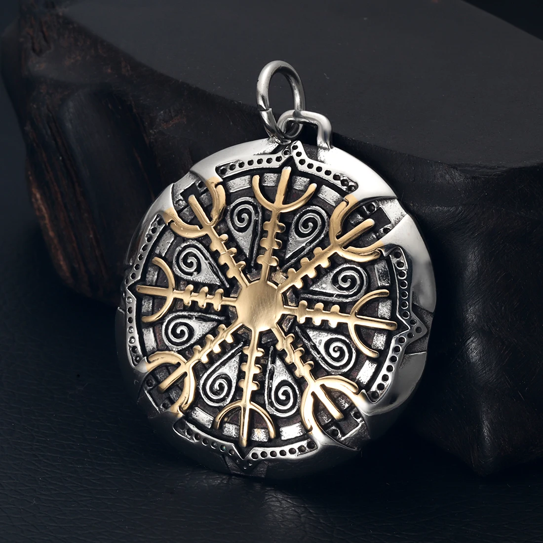 316L Stainless Steel Norse Viking Rune Wolf Pendant Round Shape for Men Necklace DIY Accessories Finding Jewelry Making Charm