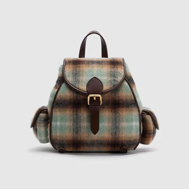 

2025 autumn and winter new plaid backpack, retro college style backpack, fashionable small cross-body backpack