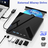 USB 3.0 Type-C External Blu-ray Optical Drive for Laptop PC Portable BD DVD CD -/+RW Player Burner Reader with SD/TF Card Slot