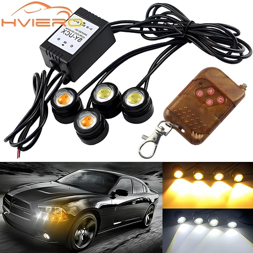 4 in 1 도시 조명 자동차 LED 네트워크 플래시 무선 원격 제어 주간 실행 DRL Eagle Eye One Tow Four 16 모드 트럭 오토바이