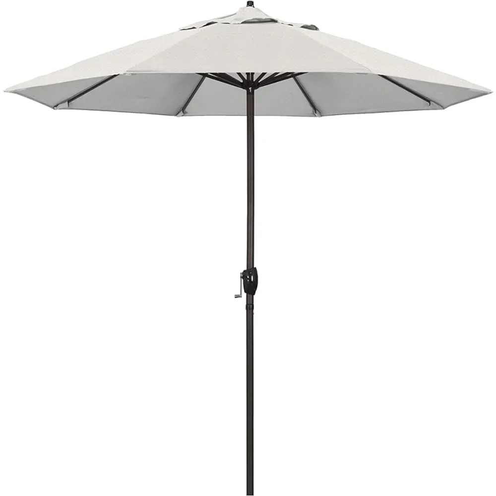 

9' Round Aluminum Patio Umbrella Parasol Fixing Holder Auto Tilt Crank Lift Bronze Pole Woven Granite Olefin Freight Free