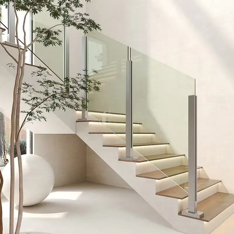 for Modern Design Custom Stainless Steel and Glass Stair Railing System with Rust Proof Handrails for Outdoor Use