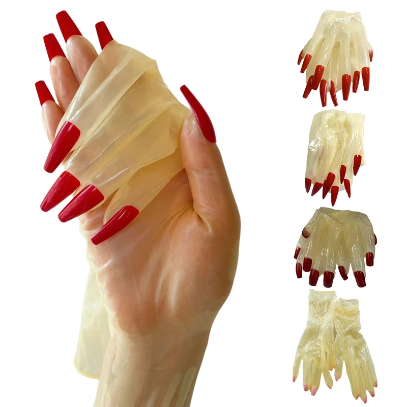 Ultra-Thin Oil Shiny Glossy Latex Glove High Elastic Transparent Latex Gloves Kigurumi Cosplay With Long Nails Manicure Gloves