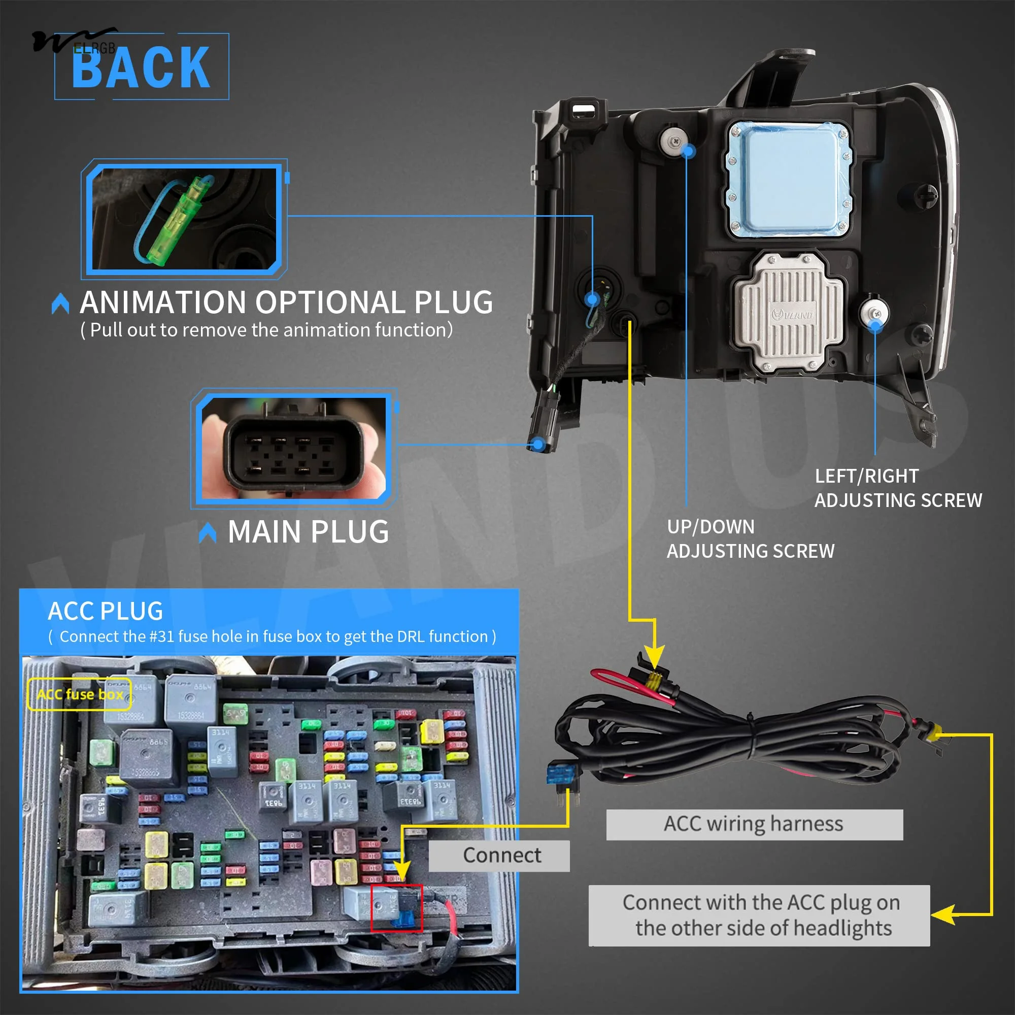 Projector LED Headlights W/Dynamic Animation W/Sequential Turn Signal Full Led Front Lamp Assembly Driver& Passenger Sides