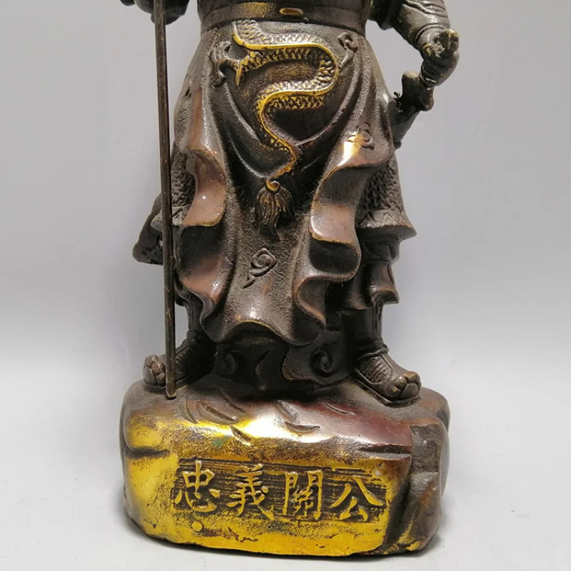 Antique Bronze Collectibles: Gilt Brass Figurine, Martial God of Wealth with Great Sword, Guan Gong Decoration for Liv