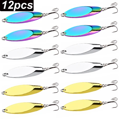 12 Uds. Señuelos de cuchara giratoria de Metal señuelo de pesca de trucha cebo duro lentejuelas Paillette cebos artificiales Spinnerbait herramientas para peces 1,5g-56g