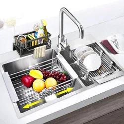 Sink Storage Rack Easy Clean Expandable Multipurpose Sink Drain Basket Tool Free-Installation Storage Shelf Sink Strainer