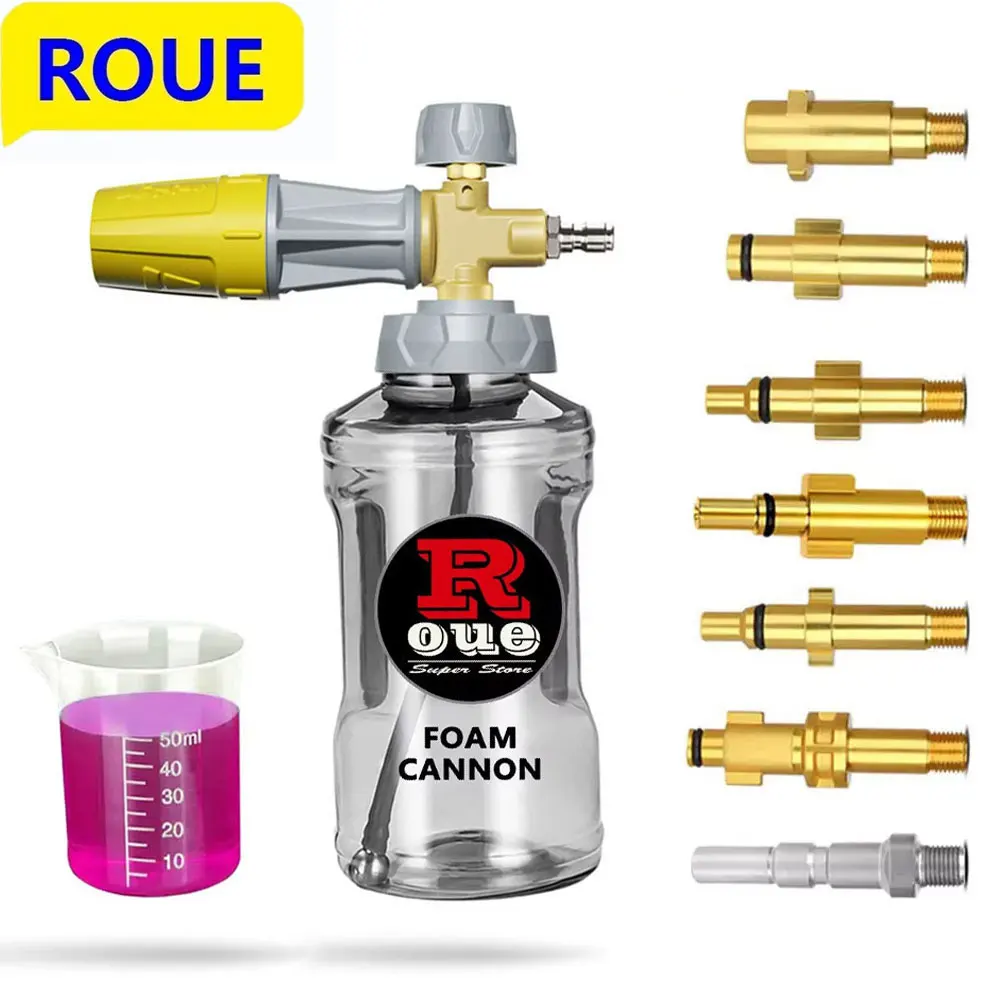 ROUE transparent gray 1L foam spray gun with brass body suitable for Kärcher Bosch Lavor high pressure car washer