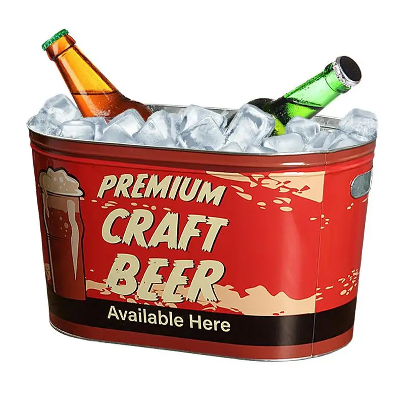 Iron Ice Bucket Party Beverage Tub Storage Bucket Decorative Drink Tub Beer Chiller Sturdy Iron Bucket Large Diameter Design For