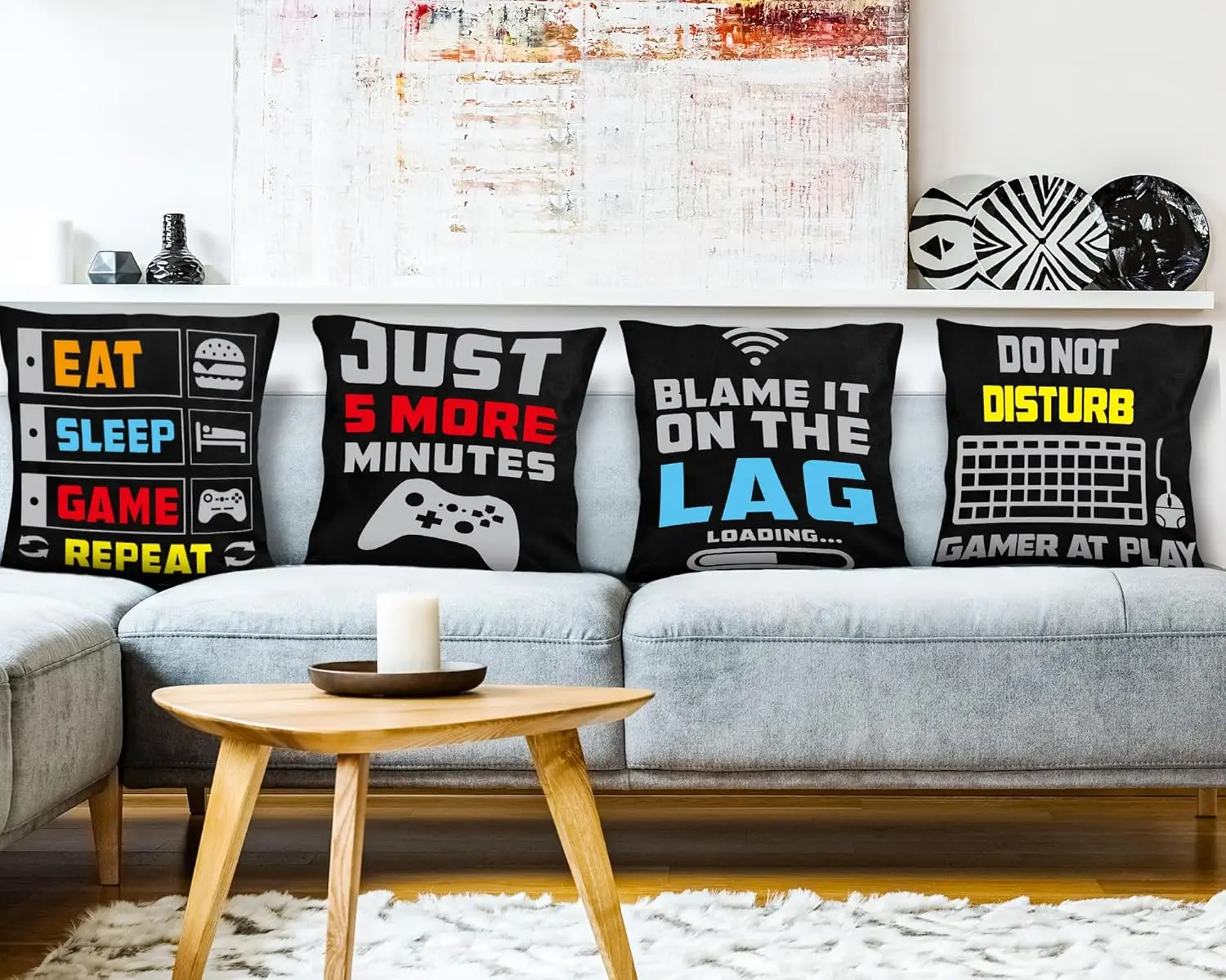 

4 Pack Video Game Throw Pillow Gamer Controller Pillow Cover Gaming Throw Cushion Cover Gamepad Logo Pillow Case for Home